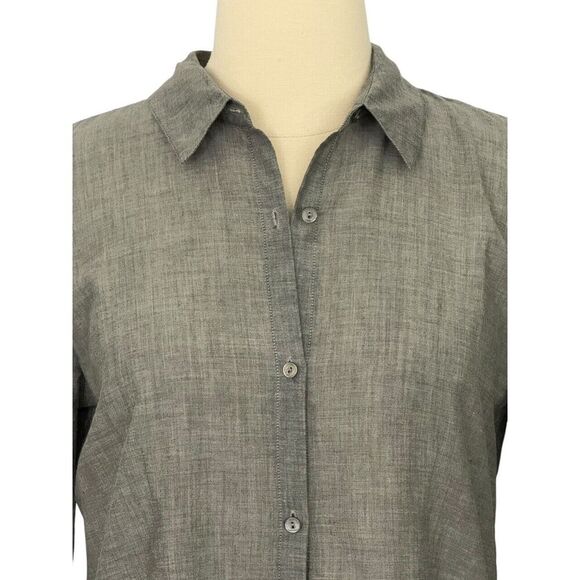 Eileen Fisher System Size XS Button Up Tunic Top Lightweight Cotton Cupro Gray - Picture 2 of 10